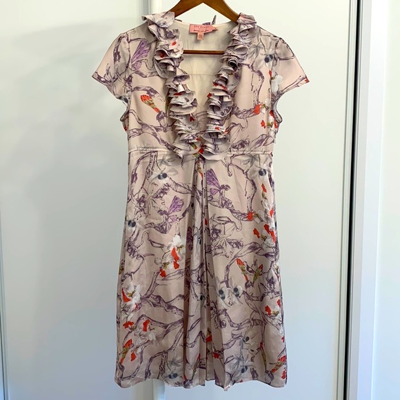 Ted Baker London beige floral Silk like dress with pockets - Picture 1 of 9